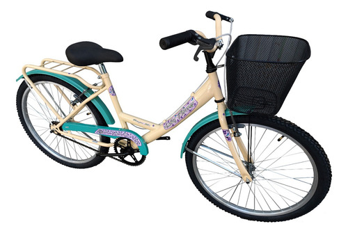 Bicicleta playera femenina Danger Paseo Lady Flowers R24 1v frenos v-brakes color beige/verde con pie de apoyo  