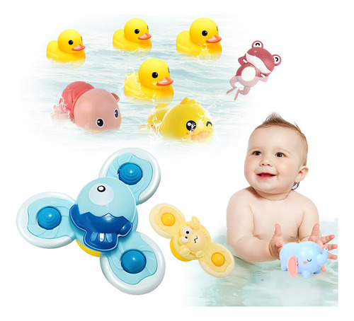10pzs Juguetes De Baño Para Bebes 1 Año Sensoriales Niños Color Amarillo