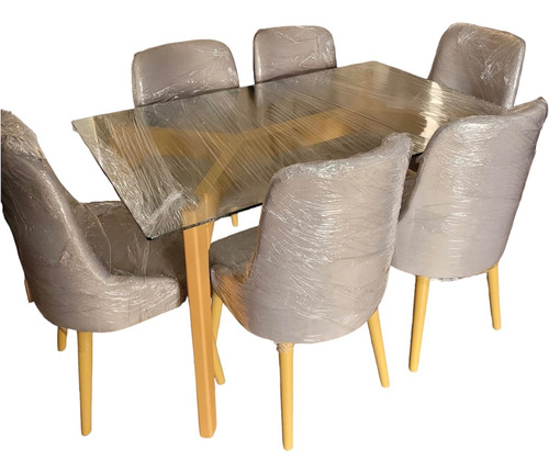 Juego De Comedor Jacy Gris 6 Puestos Estructura Madera Nuevo