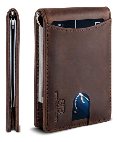 Serman Brands Rfid Bifold Delgado De Cuero Genuino M...