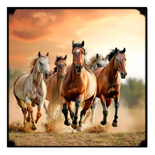 #693 - Cuadro Vintage 30 X 30 Cm Caballos Salvajes Potros
