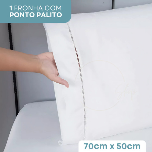 Jogo De Lençol Solteiro Padrão 3 Peças C/ Fronha Ponto Palito 400 Fios C/ Elástico Hotel Premium Cor Branco