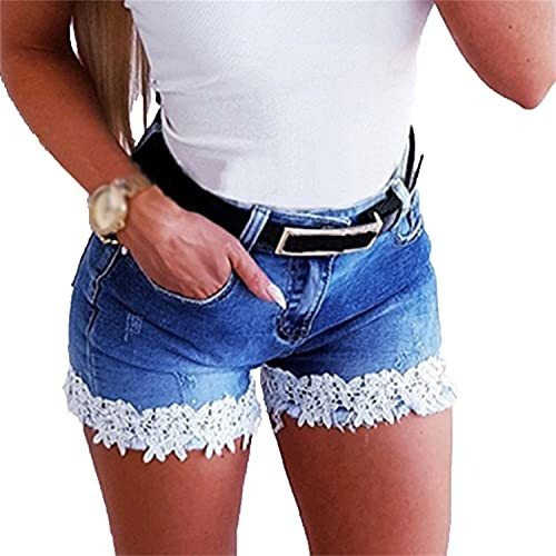 Maquillaje - Womens Summer Lace Hem Casual Jean Short Fashio