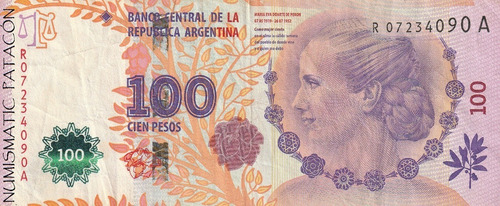 Billete 100 Peso Evita Perón Reposición Fab Boudou 4321a B+