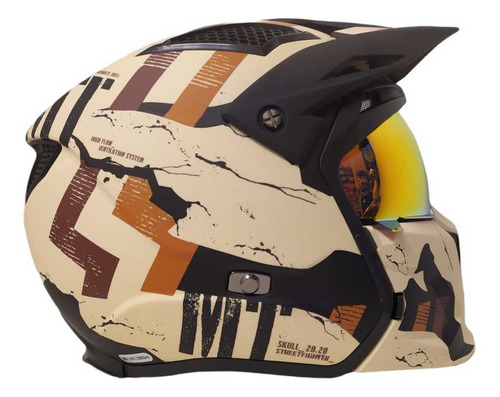 Casco Mt Street Fighter Skull A14 Mascara Desmontable Naranj