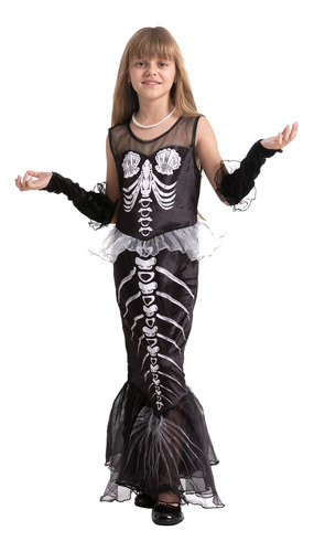 Disfraz De Esqueleto De Sirena Para Nia (mediano (8-10 Aos)