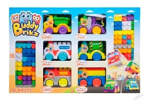 Set Carritos Con Sonidos Luz Bloques Buddy Brikz 96 Piezas