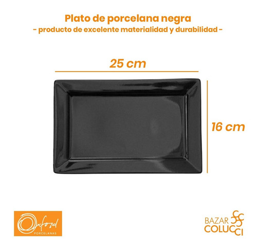 Plato Postre Rectangular Negro X6 Oxford Bazar Colucci