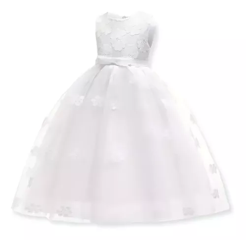 abuela Abundancia orar Vestido Niña Fiesta Gala Bautismo Blanco Largo Talla 6 A 14