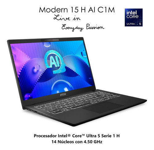 Laptop Thin & Light Msi Modern 15.6 Ultra 5 125h 16gb 512gb Negro