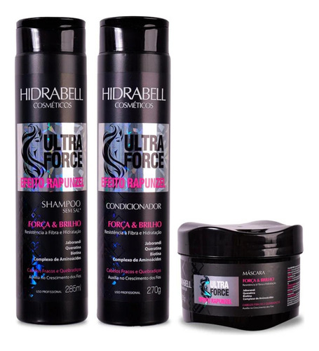 Kit Hidrabell Ultra Force - Shampoo + Condicion. + Mascara