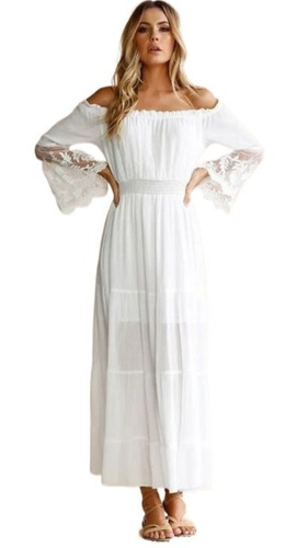 Vestido Elegante Con Estilo Bohemio Para Fiesta, Blanco