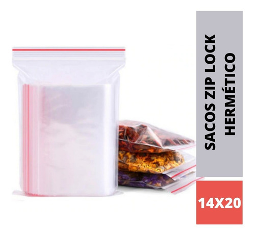 Imagem 1 de 6 de Sacos Saquinho Zip Lock Hermético 14x20 Abre E Fecha 100 Un.