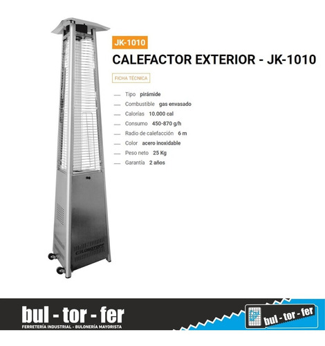Imagen 3 de 9 de Calefactor Exterior Piramide + Regulador Lusqtorff Jk-1010