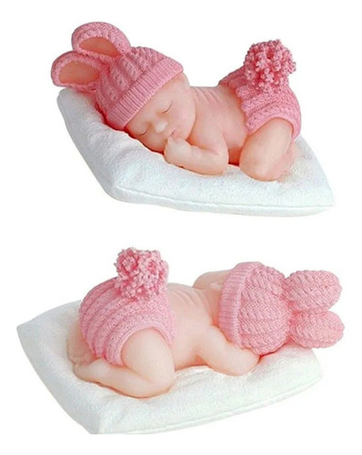 Souvenir Bebé Mediano Con Camita Durmiendo Porcelana Fria 