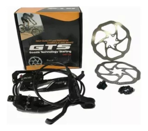 Kit Freio Hidráulico Preto C/ Discos Gts P/ Bike + Pastilhas