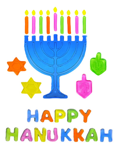 Menorah Y Dreidels Hanukkah Window Gel Clings - Happy Hanukk