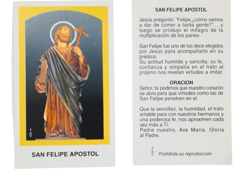 Estampas San Felipe Apostol Santo Santoral Virgen X 100 Un 