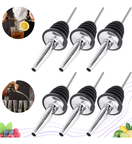 Kit 6 Bicos Dosador Inox Biqueira Bartender Garrafa Tequila