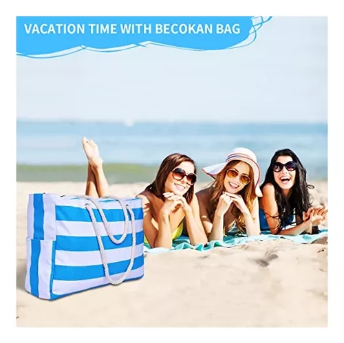 Bolsas de playa extra grandes para mujer, tela impermeable, cierre de  cremallera superior, 7 bolsillos para viajes, playa, vacaciones