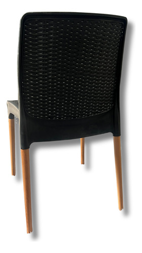Pack X2 Silla Reforzada India Ratan Plastico Patas Madera Negro