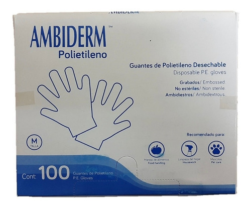 Guantes De Polietileno Desechables Ambiderm Caja Con 100 Pz