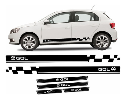 Kit Adesivo Faixa Lateral Soleira Porta Volkswagen Gol Kit16
