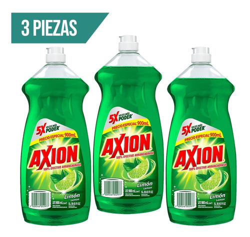 3pz Axion Lavatrastes Limón Líquido En Botella 900 ml