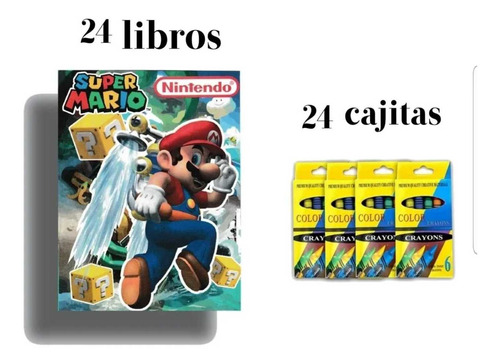 24 Libros Para Colorear De Mario Bros+ 24 Cajitas De Crayola