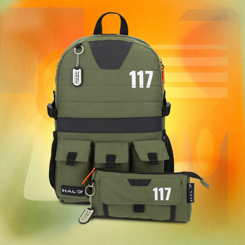 Mochila Halo Edicion Legendaria Color Verde Musgo Diseño De La Tela Liso