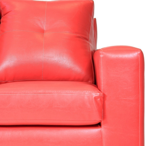 Sofá 3 Cuerpos Con 2 Pouf Cuero Pu Rojo / Muebles América