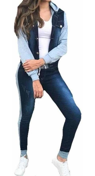 conjunto jeans feminino calça e jaqueta