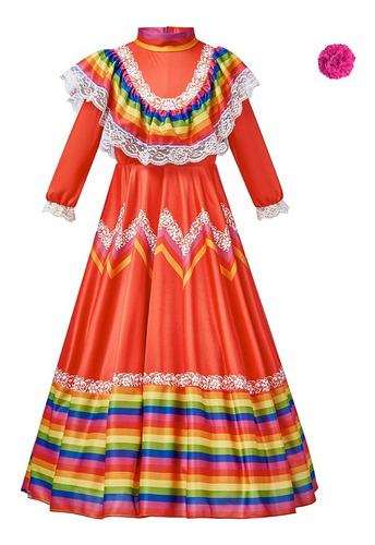 Vestido Largo De Fiesta Étnico De Niña Mexicano