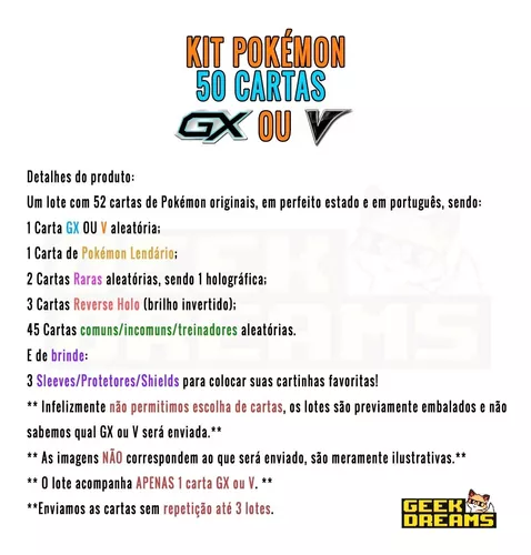 Kit com 50 Cartinhas Pokemon, Marca Copag