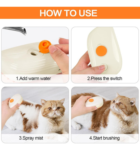 Cepillo De Vapor Para Gatos 3 En 1, Cepillo Vapor Eléctrico