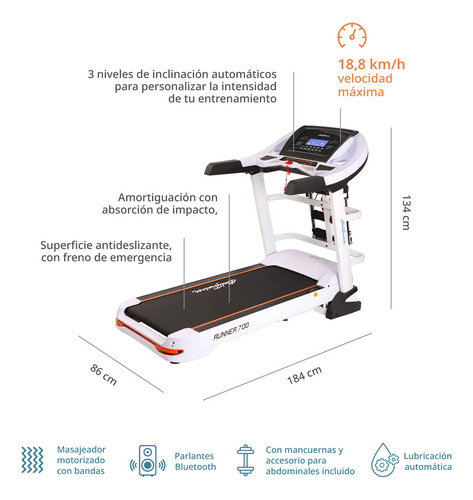 Trotadora Eléctrica Bodytrainer Runner 700 Con App Zwift Color Blanco