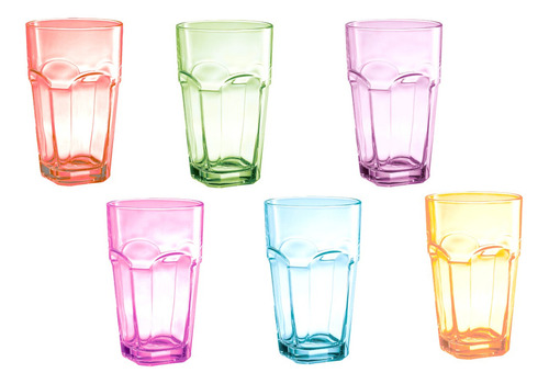 Set De 6 Vasos Hb Con Full Color 400 Ml. 6 Dif Colores Color Varios