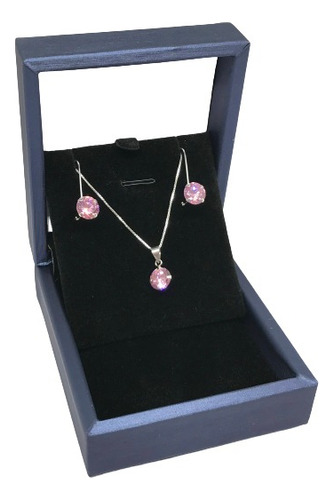 Regalo Mamá Conjuto Plata 925 Circon Rosa  Aros Y Collar