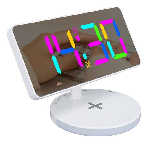 Reloj Despertador Digital Rgb Con Espejo Led De 12/24 Horas