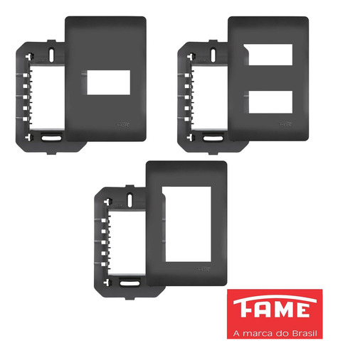 2un Placa 4x4 02 Módulos Com Suporte Habitat Preto Fame