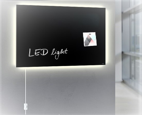 Painel Lousa De Vidro Temperado Preta 100x60cm Com Led Cor Preto Liso