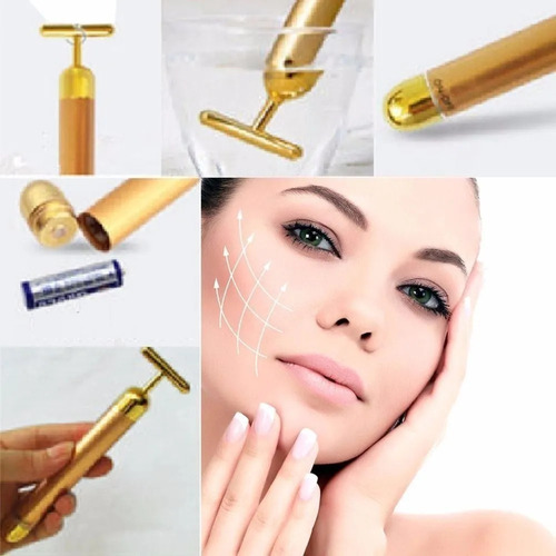 Massageador Para Botox Facial Tira Rugas Vibração Dourado Pilha