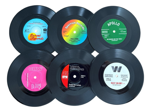 Portavasos Vinyl Coasters - 6 Unidades Vinyl Negro