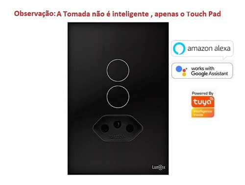 Interruptor Touch Wifi 2 Saidas + Tomada Alexa E Google Tuya