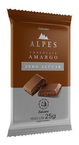 Salware Chocolate Alpes Amargo 72% Cacau Zero 25g Dp 16un