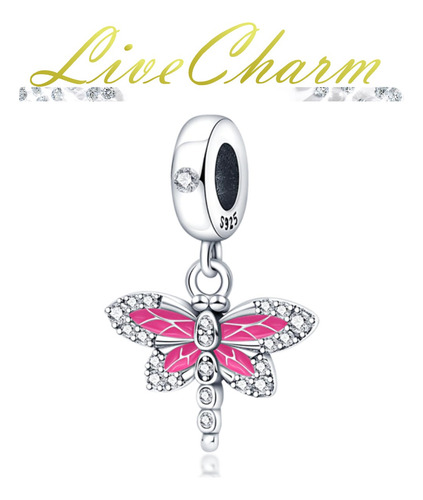 Charm Libélula Rosa Plata Ley 925