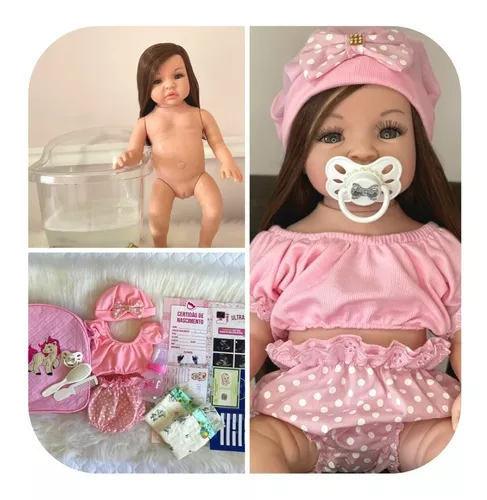 Boneca Bebê Menina Reborn Silicone Pode Molhar Kit Itens