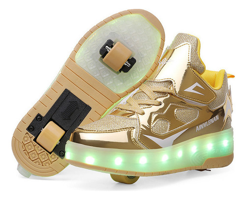 Tenis Patin Led Con 2 Ruedas. Zapato Patin Luces Carga Usb