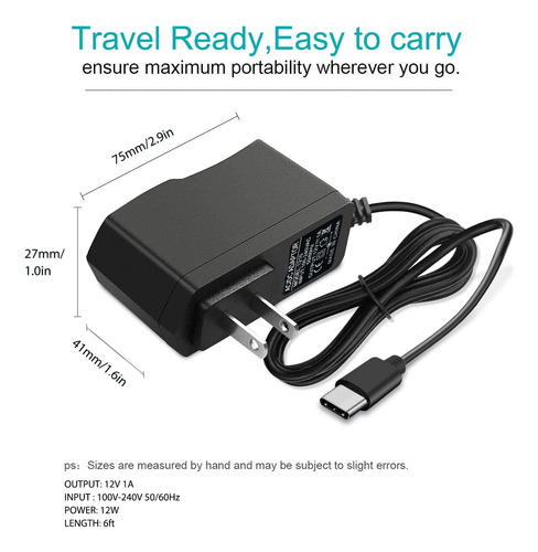 12v Ac/dc Adapter Usb-c Power Cord Compatible For Avapow ...