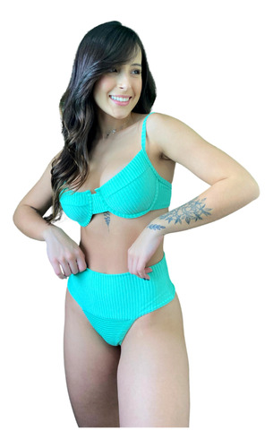 Bikini Meia Taça Retro Com Bojo Tanga Hotpants Moda Feminina